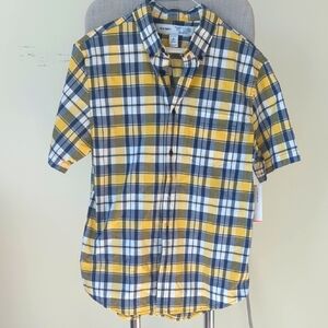 Old Navy Men's Yellow Blue Plaid Shirt Short Sleeve Summer - Slim Fit Size M NWT